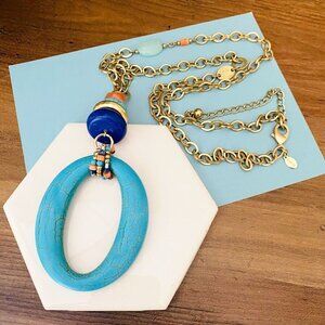 Chicos Turquoise Howlite Oval Pendant Long Necklace With Gold-Tone Chain & Be